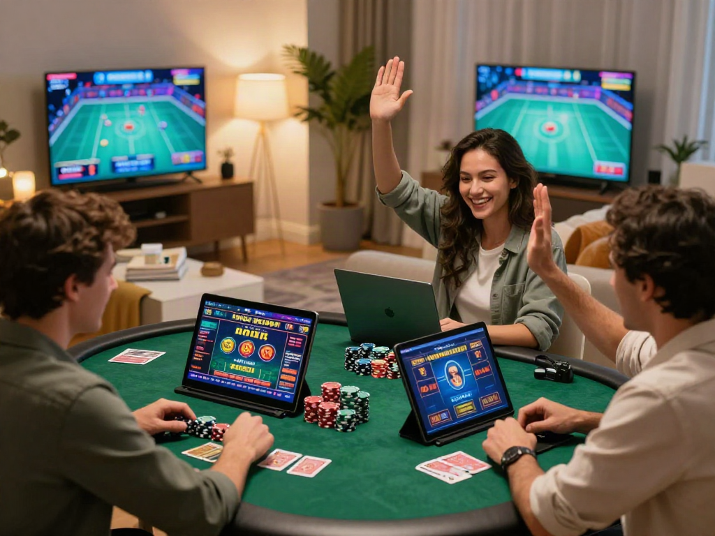 Cheerful players enjoying online games at a non Gamstop UK casino setup.