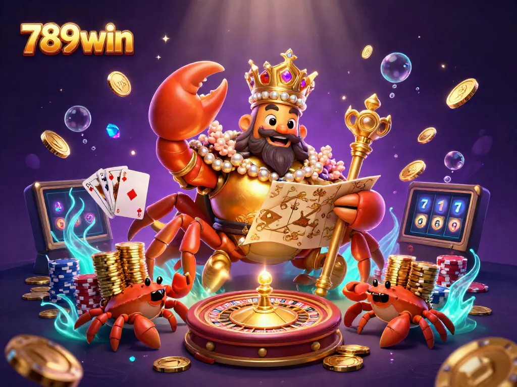 Experience thrilling wins at 789win with our vibrant virtual casino scene showcasing a golden crab emperor.