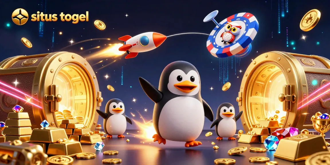 Experience situs togel excitement with the golden penguin racing towards a casino galaxy.