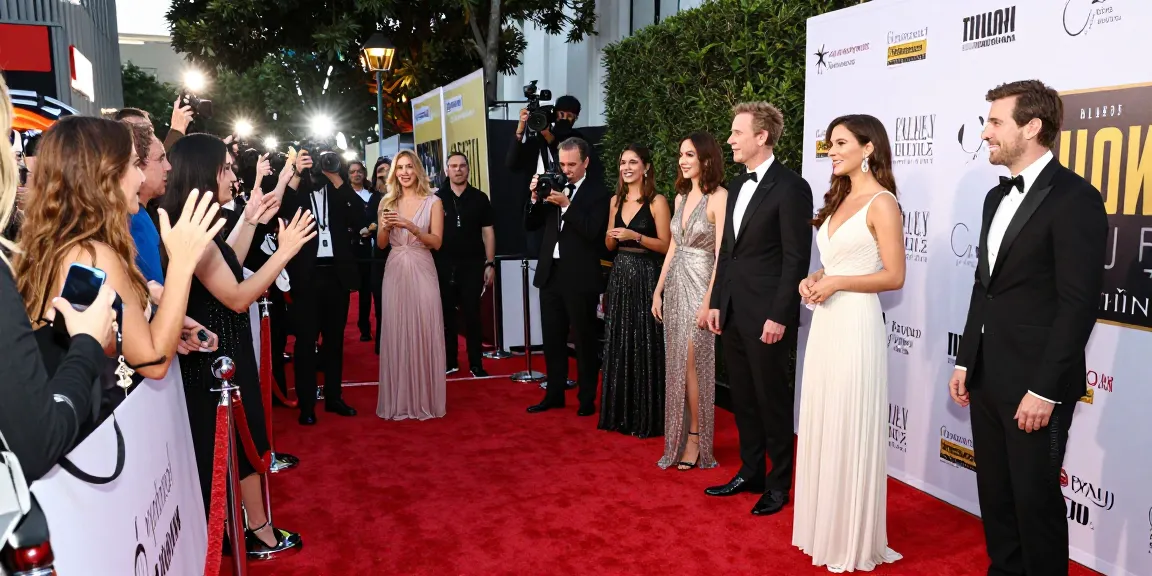 Famous stars updates gourmeticat at a Hollywood red carpet premiere with fans and media.