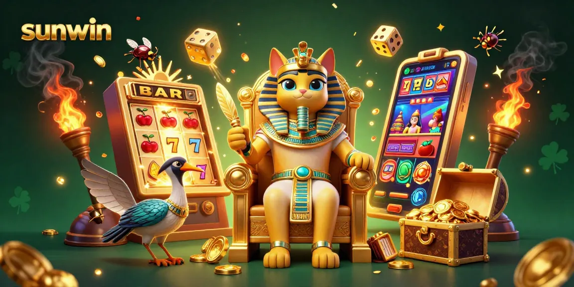 Experience the thrill of gaming with sunwin and dynamic casino elements like slot machines and golden dice.