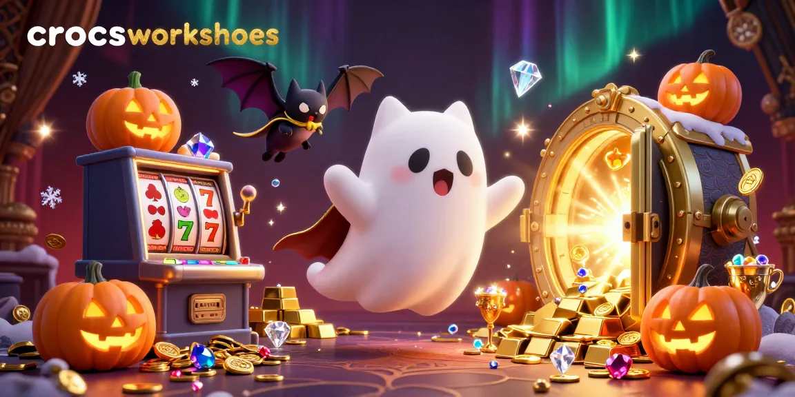 Capture the thrill of gaming with crocsworkshoes in this vibrant casino scene, featuring a playful ghost cat and jackpot elements.