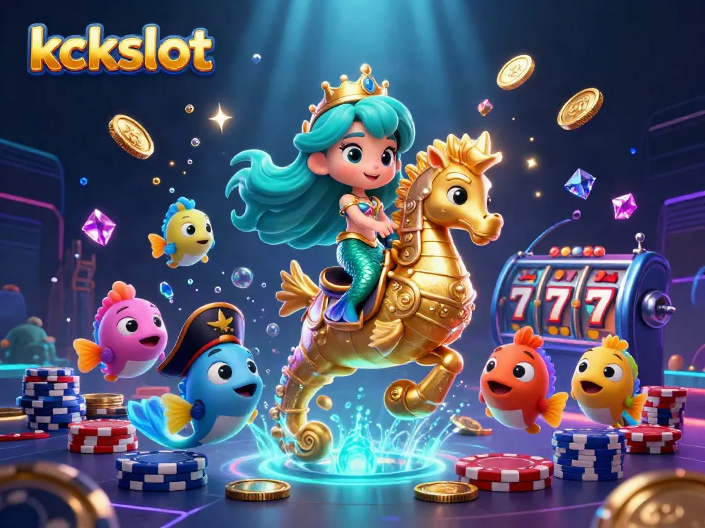 Raih kemenangan dengan kckslot: ilustrasi slot dan putaran emas di bawah laut.