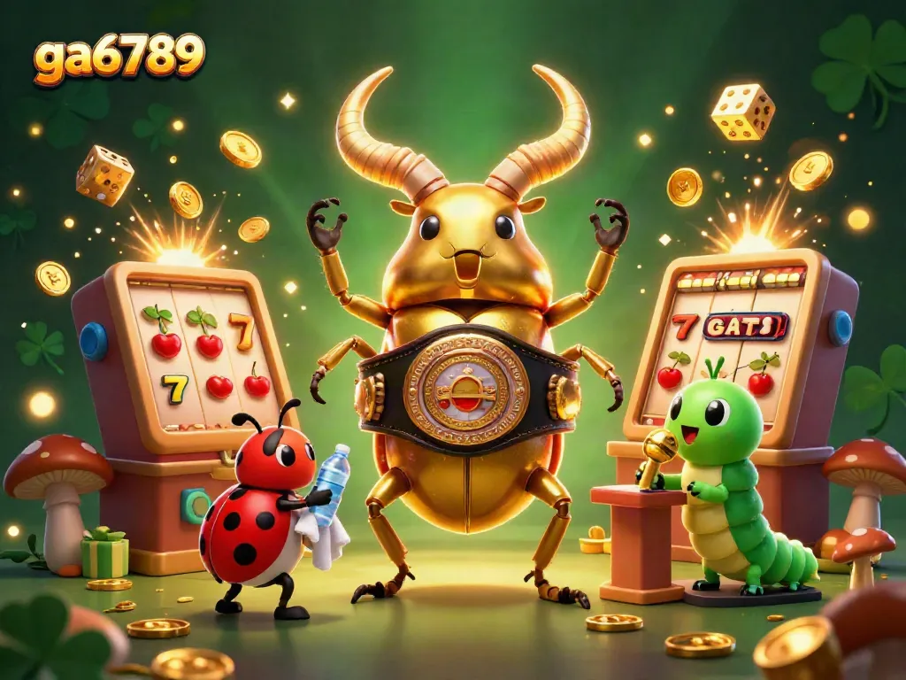 Experience thrilling gambling action with ga6789 in vibrant 3D featuring a golden beetle champion and dynamic casino elements.