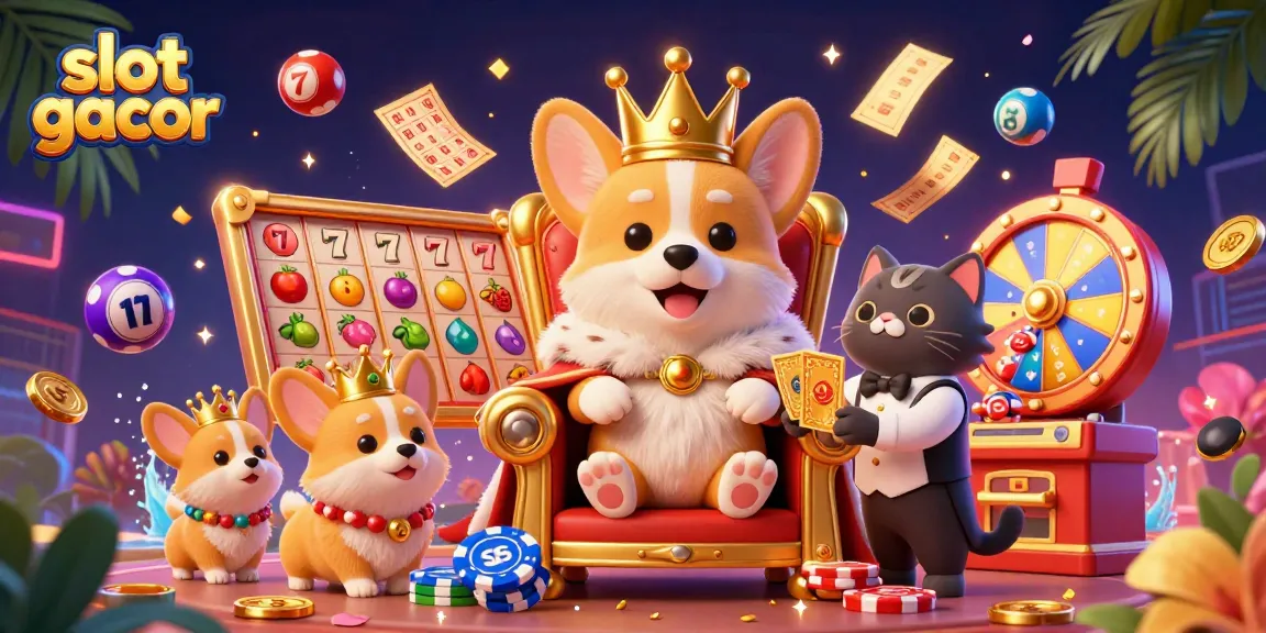 Experience a lively scene featuring slot gacor elements like vibrant slot reels and lively lottery balls.