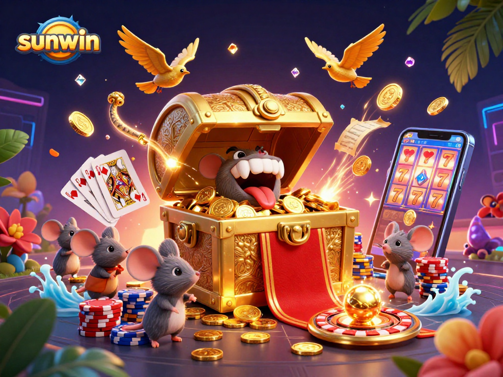 Win big with sunwin as treasure chest lures players amidst dazzling casino elements.