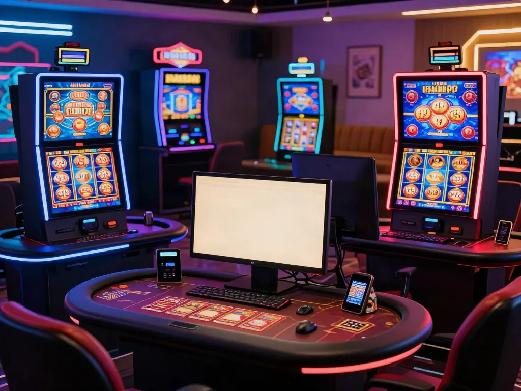 Exciting online gaming setup showcasing non GamStop UK casino games with colorful displays and a vibrant atmosphere.