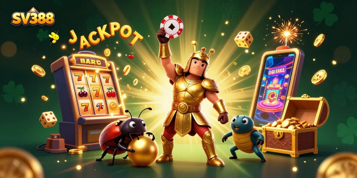Experience thrilling wins with SV388's action-packed cartoon scene featuring jackpot symbols and vibrant fireflies.
