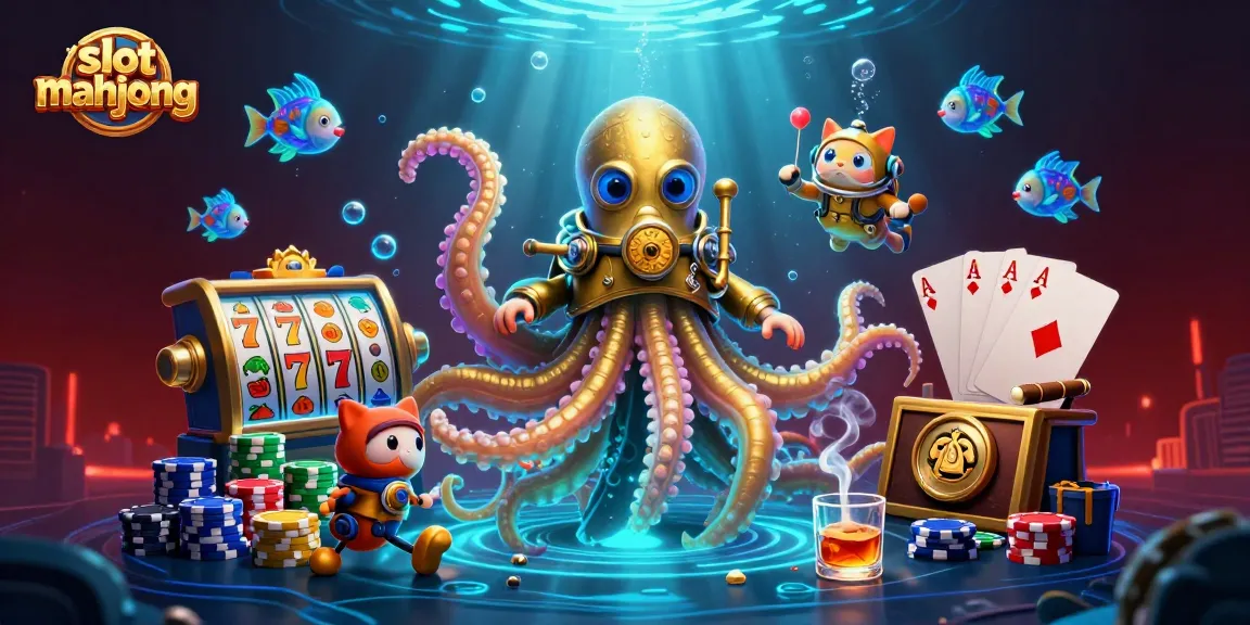 Engage in thrilling slot mahjong gameplay amidst golden tentacles and vibrant bioluminescent details.