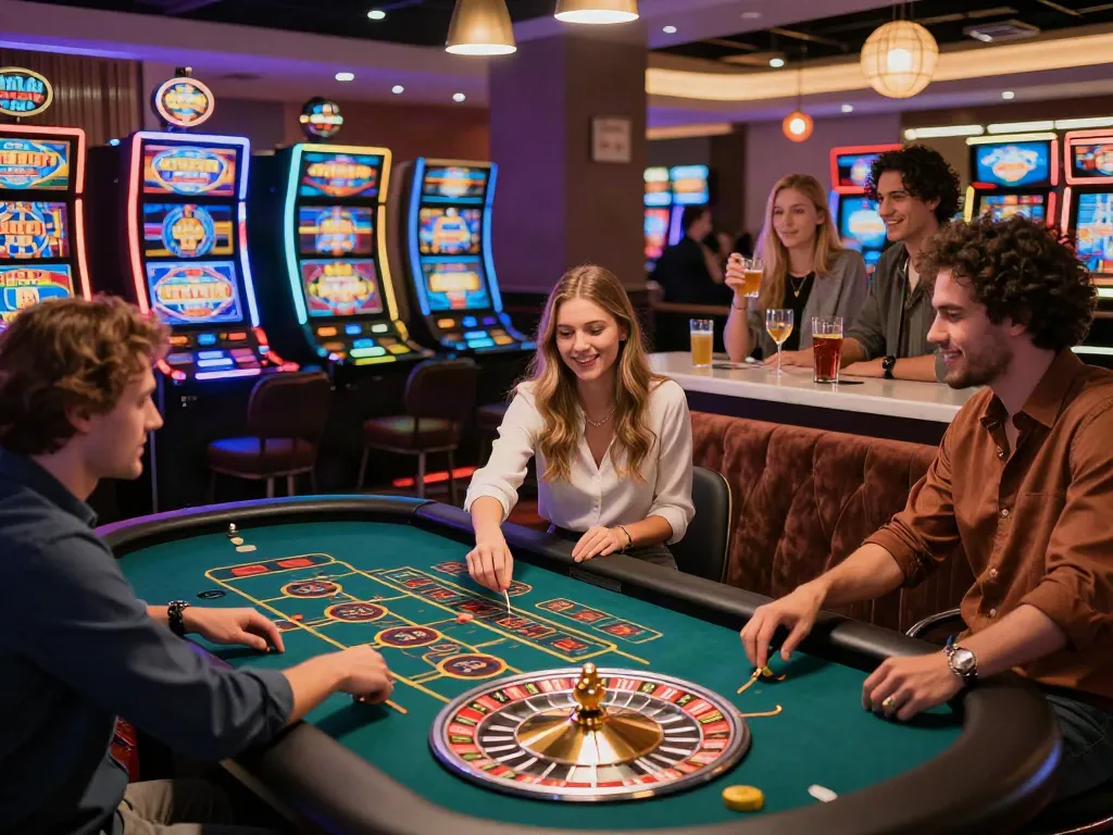 Exciting moment in a non Gamstop UK casino with friends playing games.