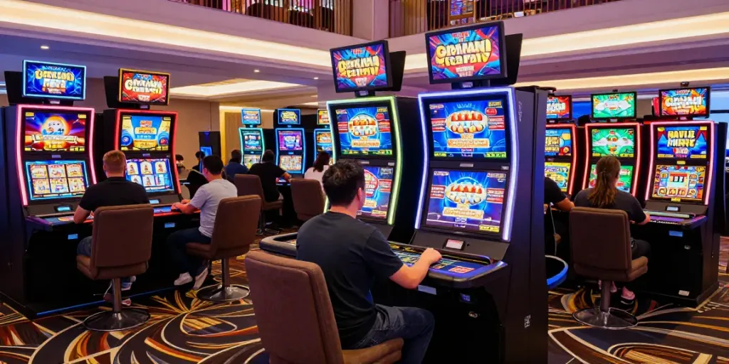 Engaging non Gamstop UK casino scene with players enjoying diverse games in a modern setting.