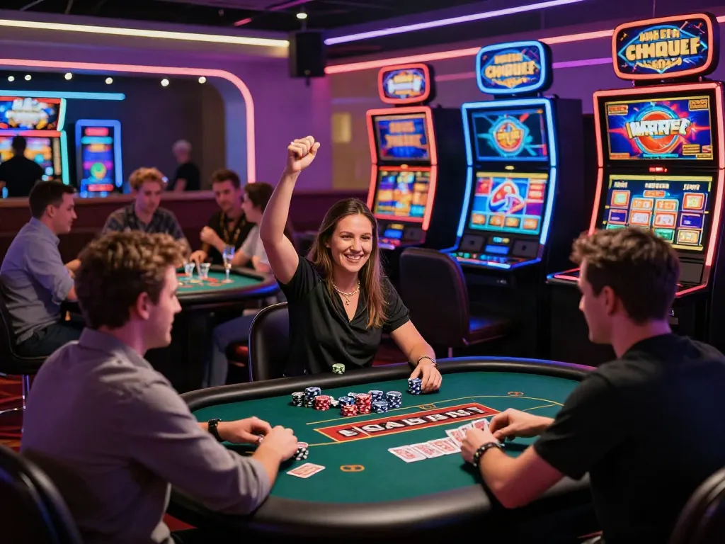 Exciting atmosphere of a non GamStop UK casino with players engaged in games.