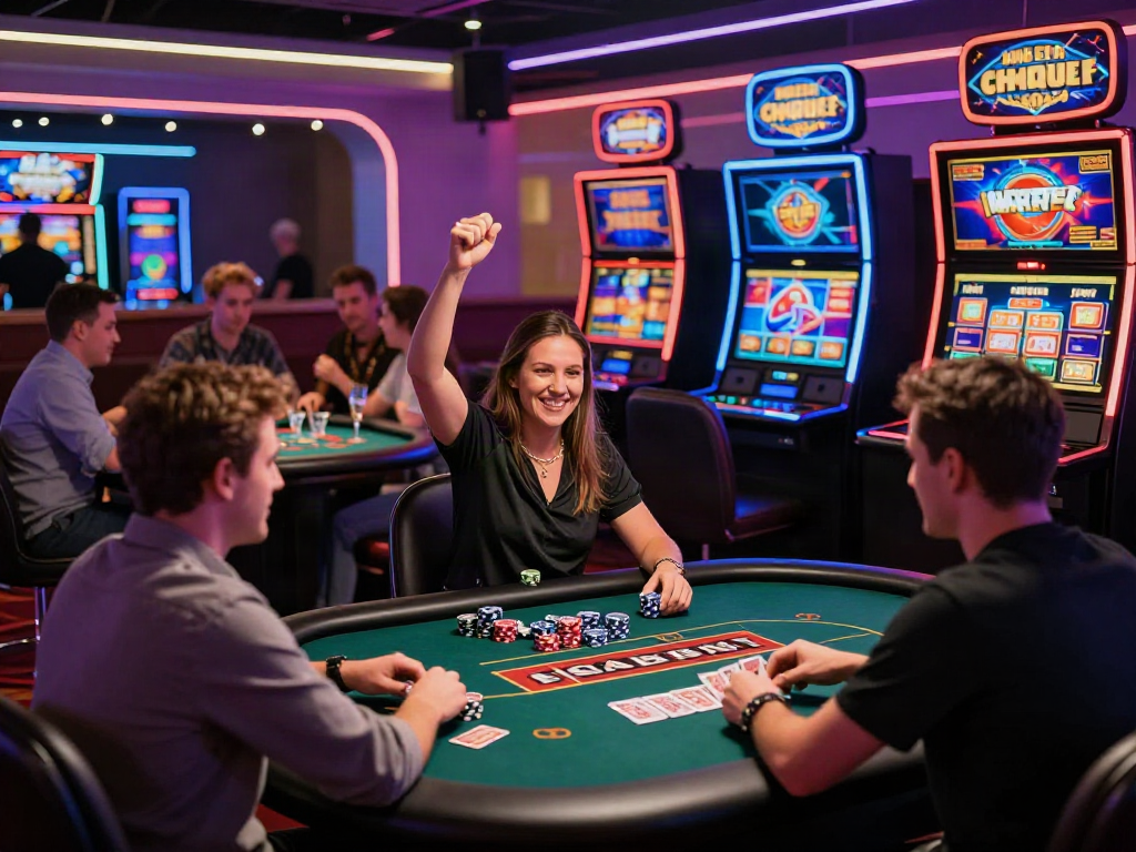 Exciting atmosphere of a non GamStop UK casino with players engaged in games.