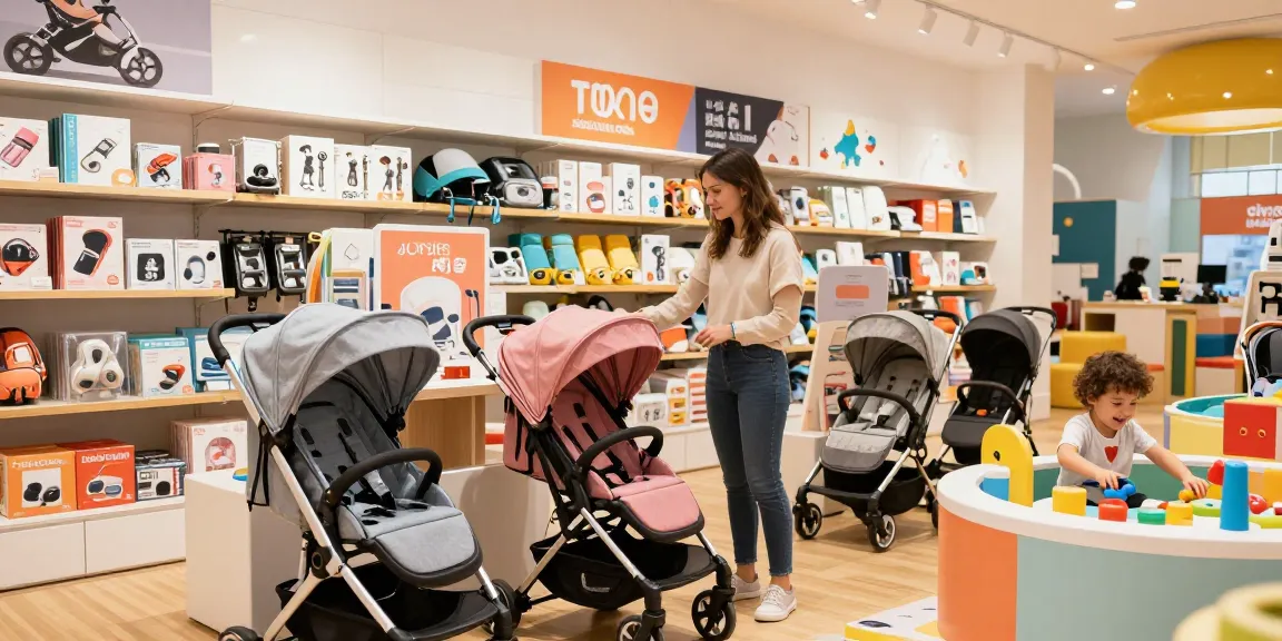 Shopping for children's products at rokok88, showcasing vibrant baby gear in a welcoming store.