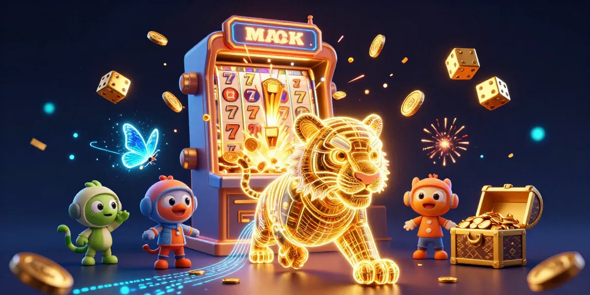 Experience the thrill of 32win with a golden tiger and vibrant slot machine bursting with coins.