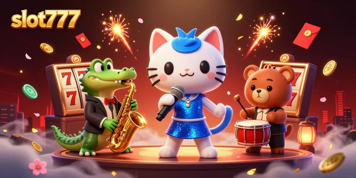 slot777 memikat dengan kucing penyanyi jazzy dan elemen kasino yang meriah