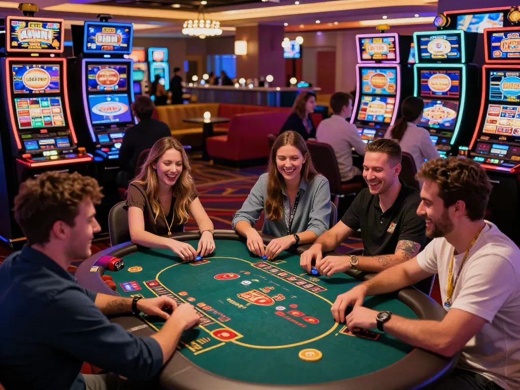 Players at a non gamstop UK casino enjoying lively gaming activities.