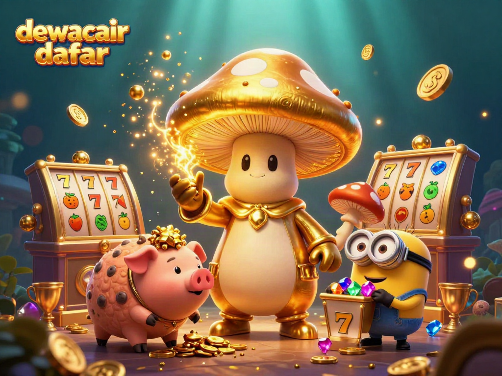 Engage with dewacair daftar through a vibrant slot-themed fantasy illustration featuring gold and treasures.