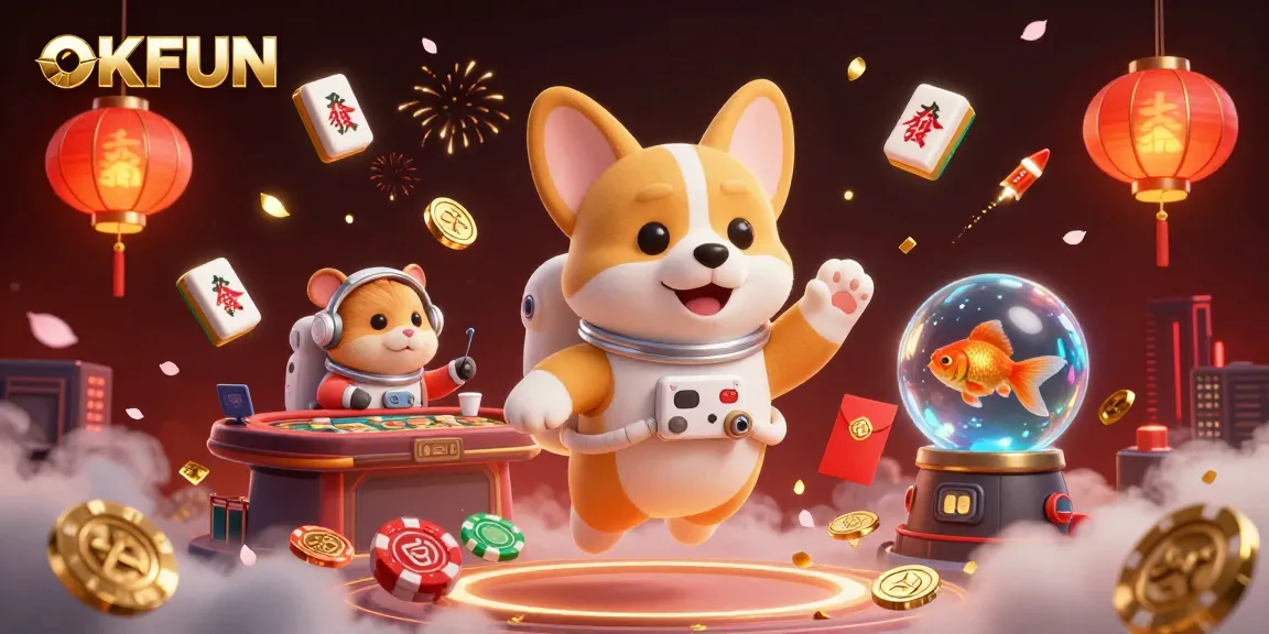 OKFUN offers thrilling casino adventures with floating characters and engaging game elements.