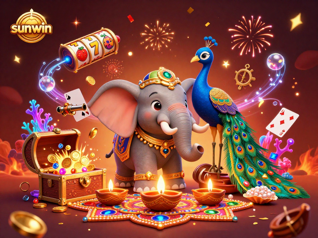 Experience the thrill of sunwin's casino with vibrant 3D characters amidst dazzling 3D effects.
