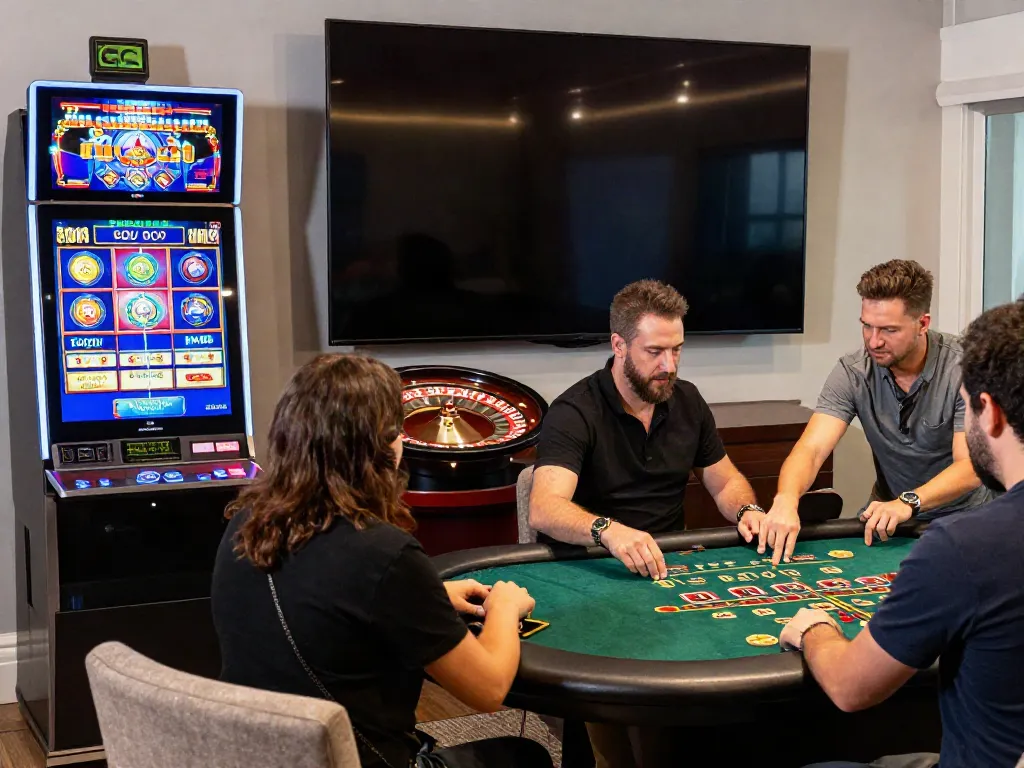 Dynamic scene of gamers enjoying non gamstop uk casino experience with vibrant games.