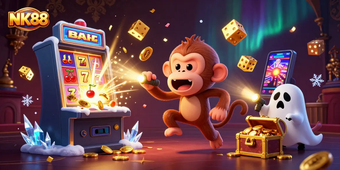 Engage in thrilling online gambling action with NK88 amid a vibrant casino scene bursting with excitement.