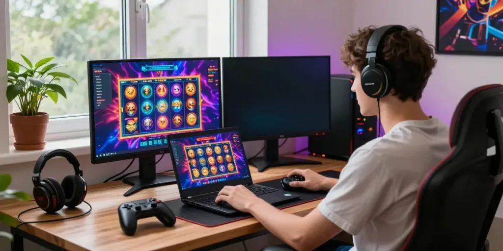 Exciting gaming setup featuring a player at a non gamstop UK casino