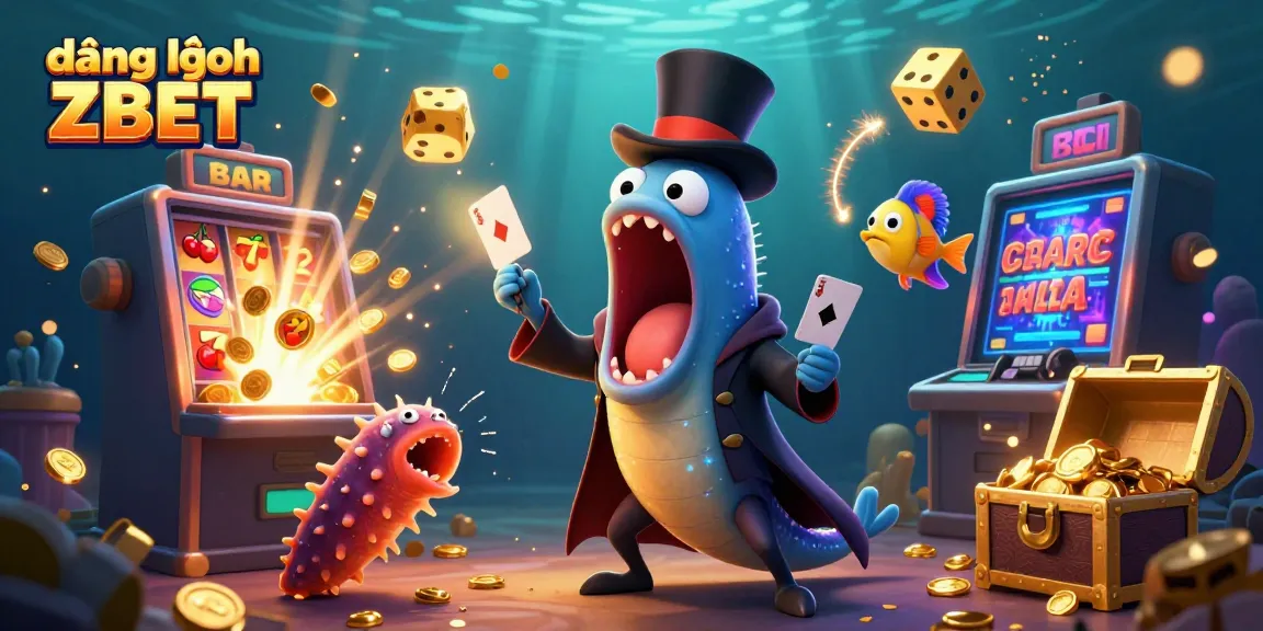Join the magic with "đăng nhập ZBET" as the gulper eel performs card tricks amid vibrant casino elements.