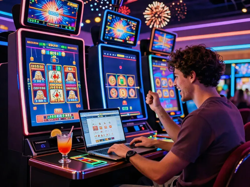 Exciting online gambling experience at a non gamstop uk casino with celebrations and colorful graphics.