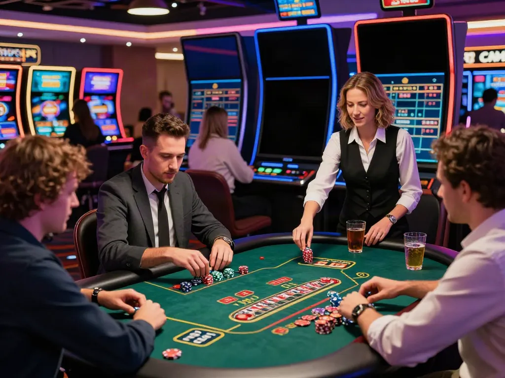 Exciting scene at a non GamStop UK casino where players engage in games, highlighting a vibrant atmosphere.