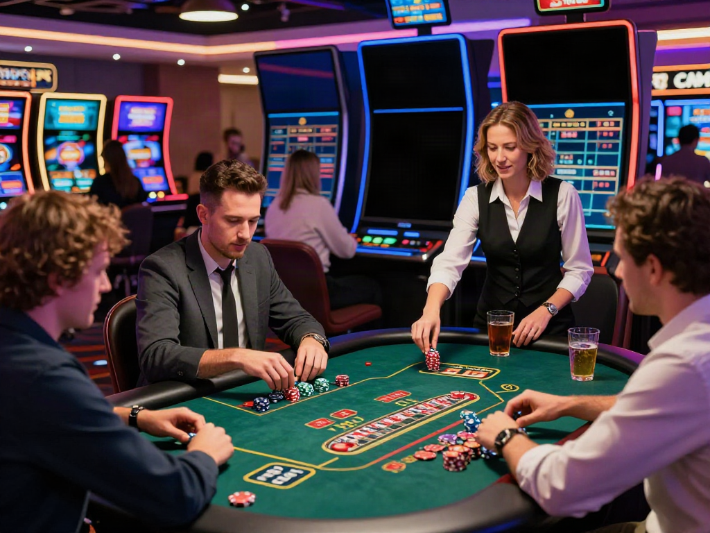 Exciting scene at a non GamStop UK casino where players engage in games, highlighting a vibrant atmosphere.