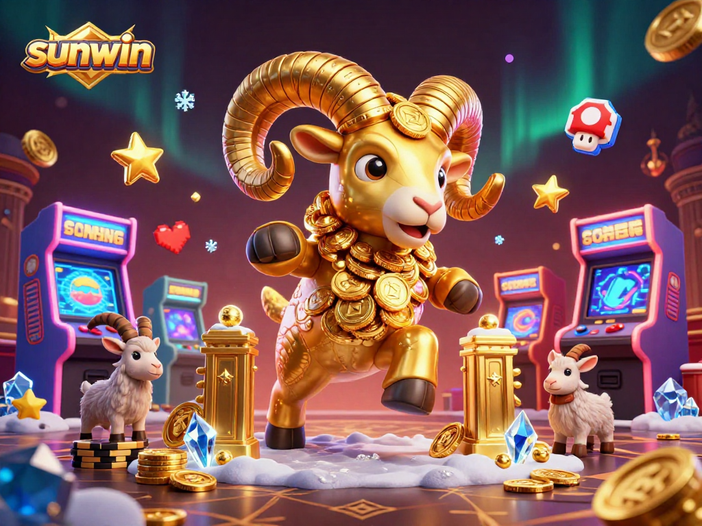 Engage in thrilling gameplay with sunwin's golden ram charging through a vibrant casino scene.