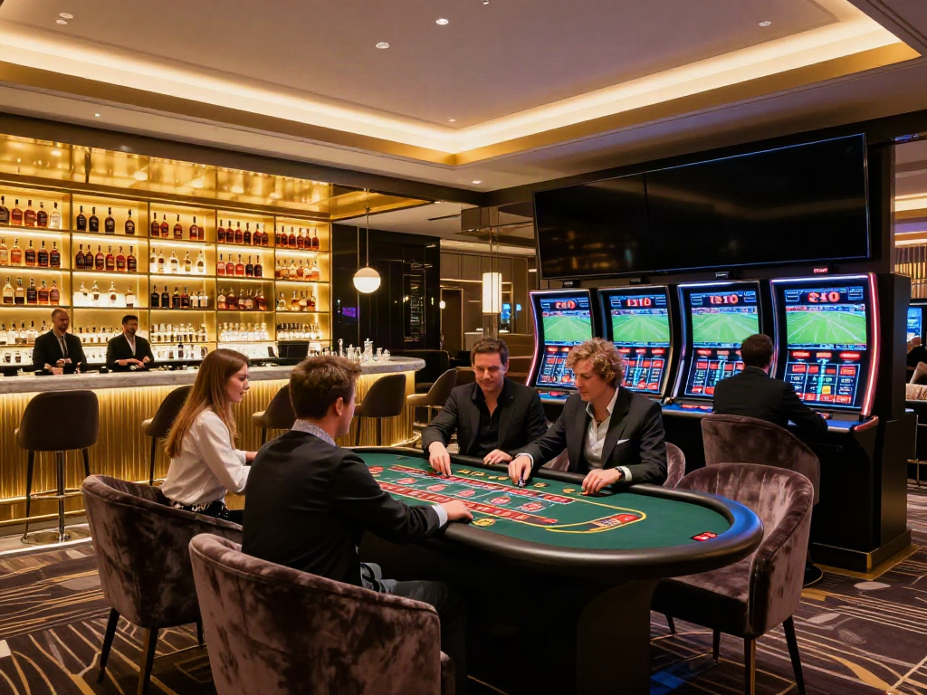 Elegant interior of a non GamStop UK casino with vibrant atmosphere.