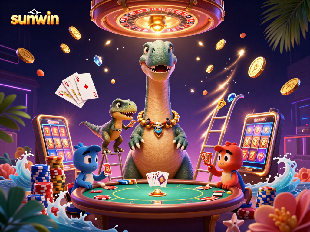 Join the fun at sunwin with a thrilling 3D cartoon casino scene featuring an adventure!