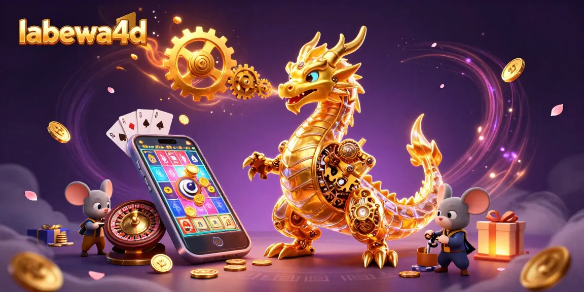 labewa4d menampilkan permainan slot dengan karakter naga emas dan ulah teknik di latar belakang.