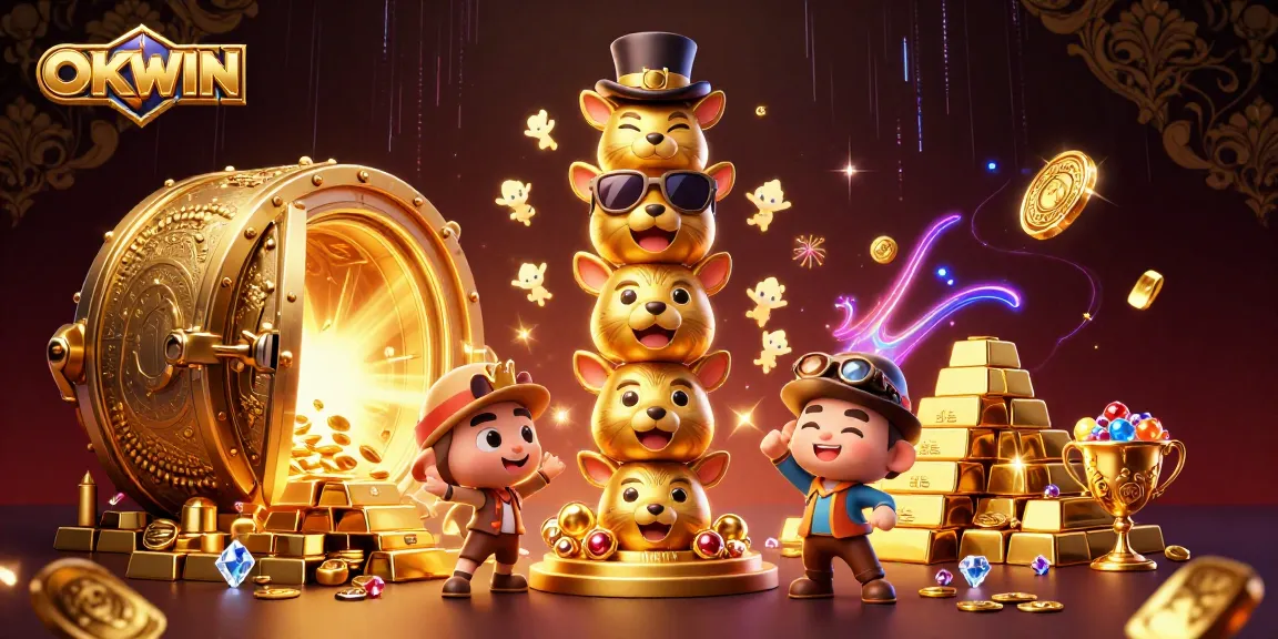 Immerse in OKWIN's vibrant casino world with a totem pole and treasure gallore.