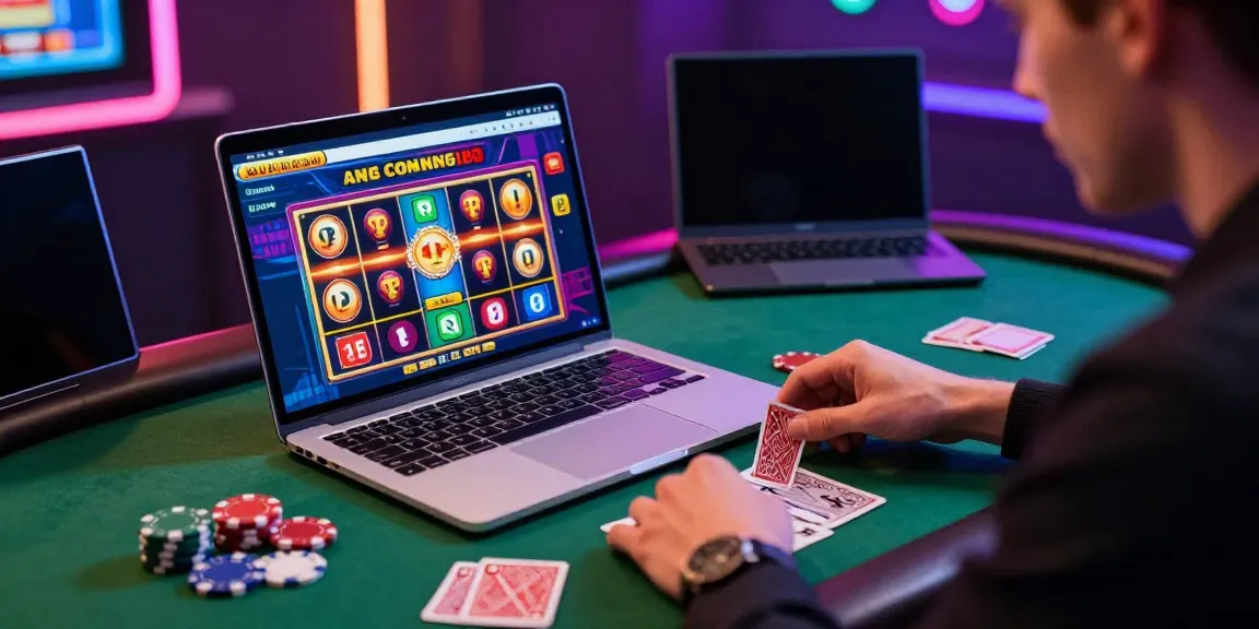 Engaging scene of a stylish player at a non gamstop UK casino, immersed in an online gaming experience.