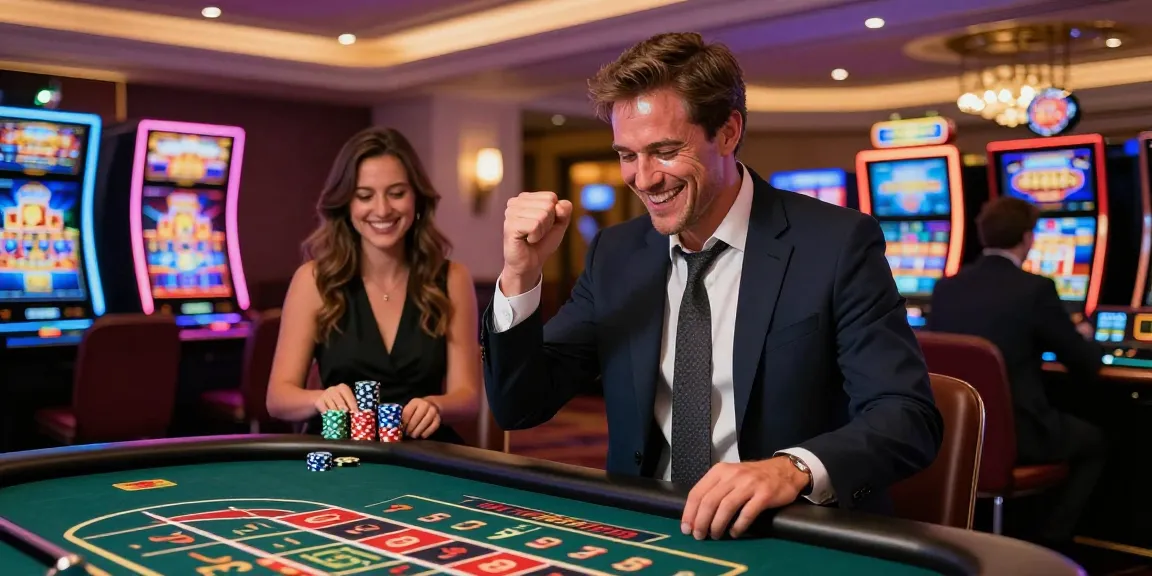 Exciting atmosphere at a non GamStop UK casino with players enjoying games, showcasing vibrant colors and joyful expressions.
