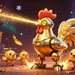 Engage in thrilling gaming at 82vn with advanced slots featuring golden rooster and chick drones.