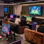 Người chơi tham gia trải nghiệm E2WIN với đồ họa hấp dẫn và không gian hiện đại
