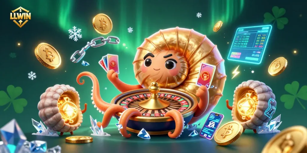 Engage in thrilling LLWIN gameplay with a vibrant 3D scene of a nautilus roulette wheel