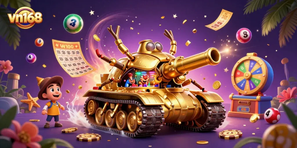 Engage with thrilling games at vn168's magical casino tank showcasing lottery and bingo excitement.