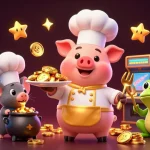 Experience SC88 LINK with a unique 3D scene featuring a chef pig serving gold coins in a vibrant casino.