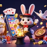 Engage with luck88com's thrilling casino world, featuring a magician rabbit, a glamorous dove, and a playful monkey!