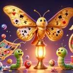 Experience thrilling games at new88 with dynamic scene featuring vibrant lottery elements and a golden atlas moth.