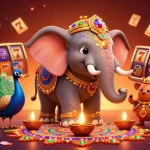 Tic88 offers a vibrant, animated scene with an elephant and peacock surrounded by slot reels and jackpots.