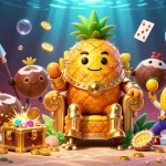 Experience the excitement of gambling with xoilac featuring a golden pineapple king, dynamic elements, and colorful gems.