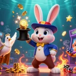 Experience the excitement at NK88 with a magician rabbit, coins, and gaming fun!