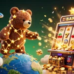 Experience big wins at o8 with a constellation bear gathering coins amidst vibrant casino excitement.