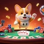 Engage with Luck88 in a vibrant casino scene featuring an astronaut corgi and playful characters.